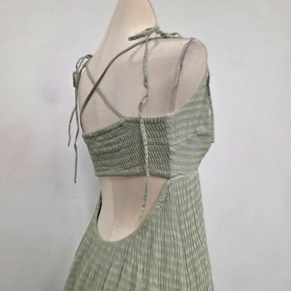 Tularosa Frankie Midi Dress Size XS Tiered Smocked Green Fairy Grunge Boho Bow - Picture 4 of 13